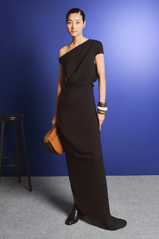 Maxi dresses with a button - down front for a classic lookShepard Asymmetric Diagonal Neck Chiffon Floor Length Dress