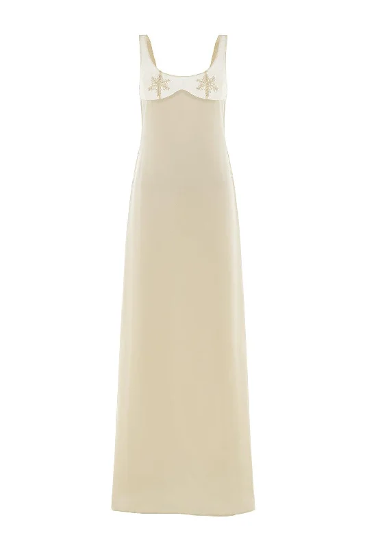 Maxi dresses with pom - pom trims for a playful and festive lookSnowy A-line Scoop Neck Mesh Silk Floor Length Dress Maxi dresses with pom - pom trims for a playful and festive lookSnowy A-line Scoop Neck Mesh Silk Floor Length Dress