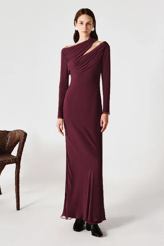 Maxi dresses with cut - out details on the sides for a modern edgeSophia Sheath Asymmetric Neck Chiffon Maxi Dress
