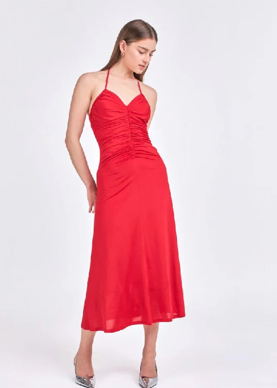 Maxi dresses with bow accents at the waist for a sweet appearanceSophie Halter Ruched Maxi Dress Maxi dresses with bow accents at the waist for a sweet appearanceSophie Halter Ruched Maxi Dress