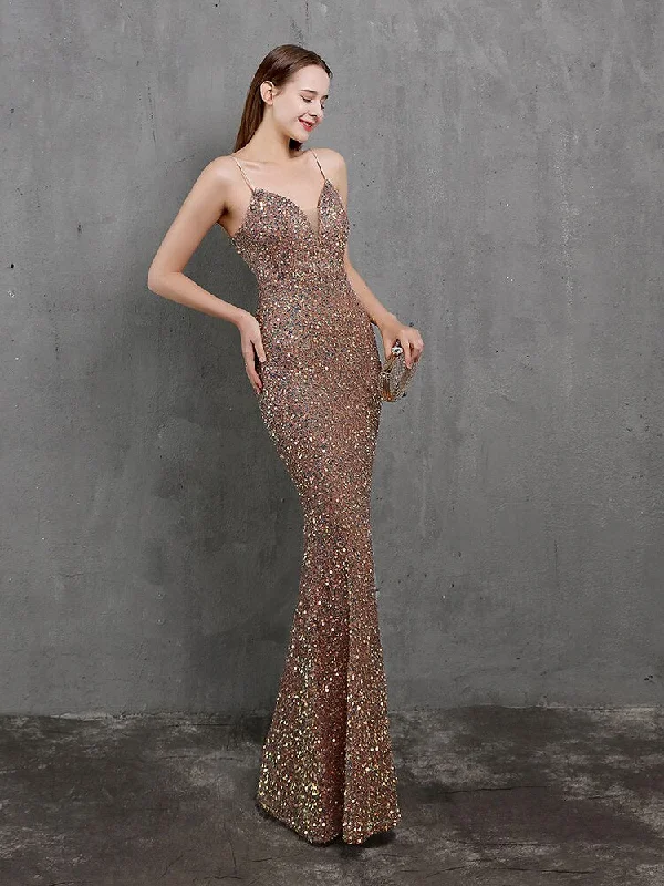 Maxi dresses with mesh panels for a sexy and trendy appearanceBerriesJam - 2024 Spaghetti Strap Sleeveless Shinning Party Dress