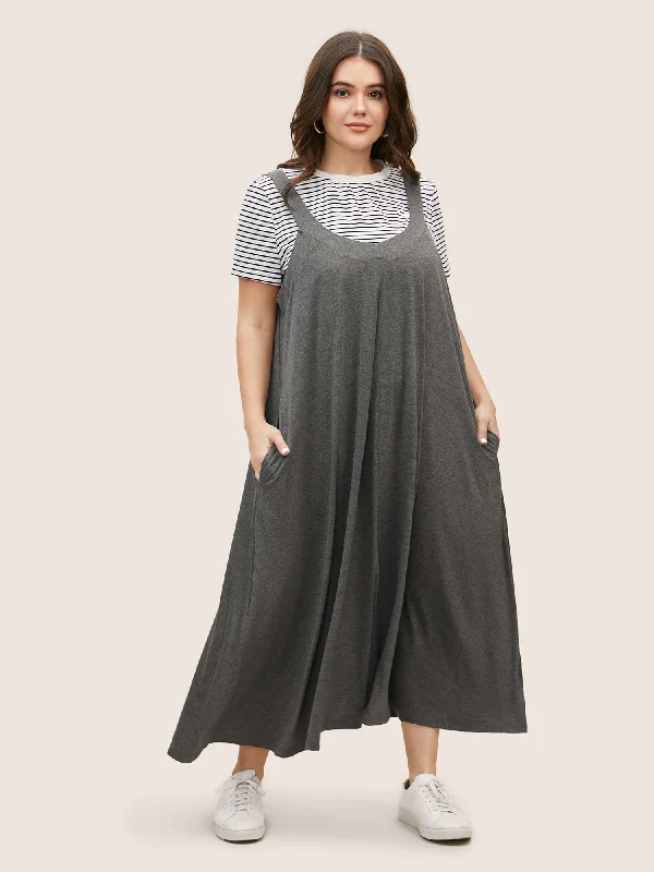 Denim maxi dresses with frayed hems for a casual lookSupersoft Essentials Plain Adjustable Straps Dress