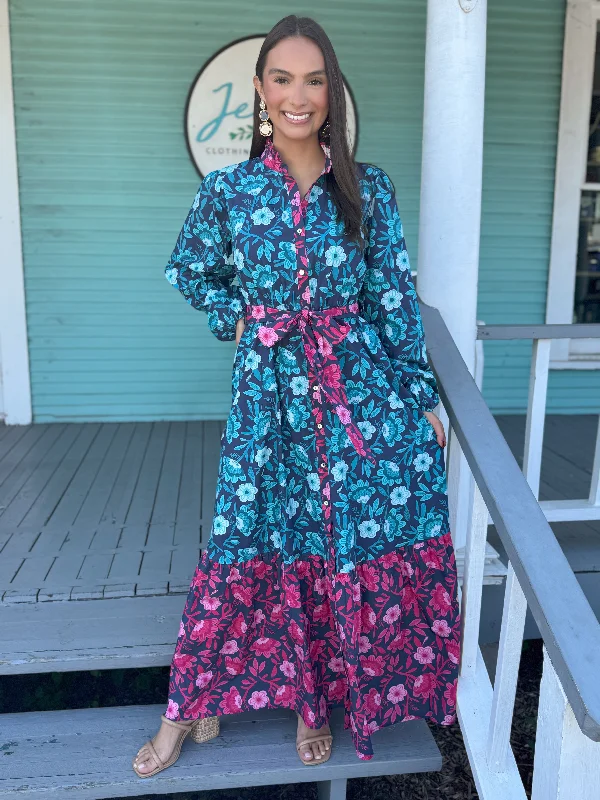 Maxi dresses with a V - neckline for a flattering and elongating shapeThe Barbara Mixed Floral Print Dress Maxi dresses with a V - neckline for a flattering and elongating shapeThe Barbara Mixed Floral Print Dress