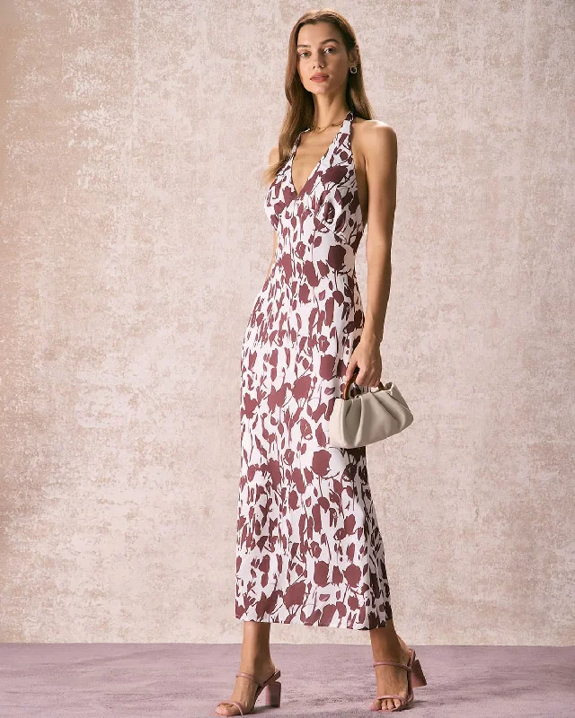 Maxi dresses with polka dot prints for a playful styleThe Coffee V Neck Floral Backless Maxi Dress