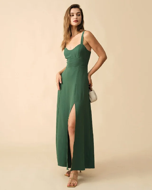 Maxi dresses with bow accents at the waist for a sweet appearanceThe Solid Color Side Slit Maxi Dress