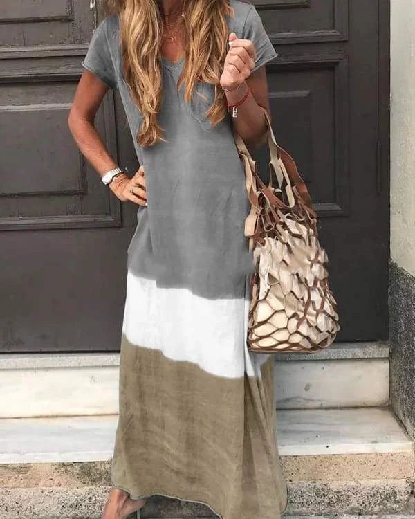 Maxi dresses with pom - pom trims for a playful and festive lookFashionSierra - V Neck Casual Short Sleeve Maxi Dresses
