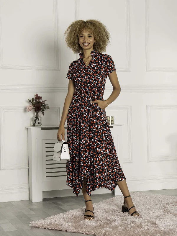 Linen maxi dresses for a breathable and lightweight summer optionV Neck Hanky Maxi Dress, Black Multi