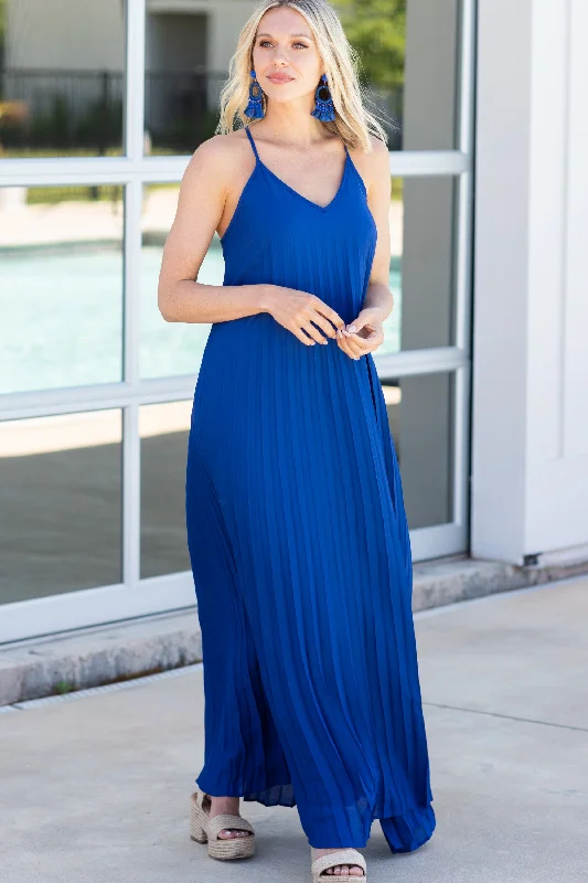 Maxi dresses with bow accents at the waist for a sweet appearanceWarm Summer Nights Royal Blue Maxi Dress
