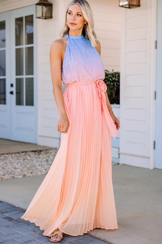 Ruffled maxi dresses with a tiered skirt for added volumeWhat An Angel Peach Pink Ombre Maxi Dress