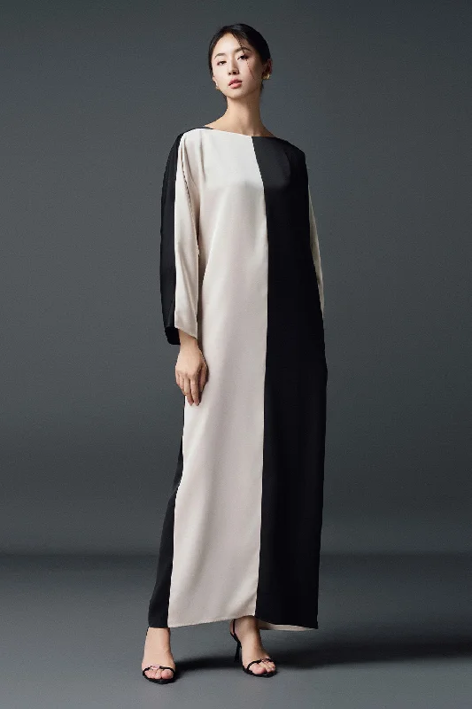 Maxi dresses with a pleated skirt for a timeless and elegant appearanceWinifred Straight Boat Neck Twill Silk Ankle Length Dress