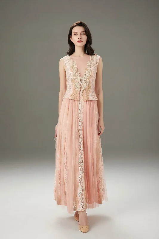 Maxi dresses with thin spaghetti straps for a delicate and feminine feelFashionSierra - Lace Patchwork Elegant Long Party Prom Dress