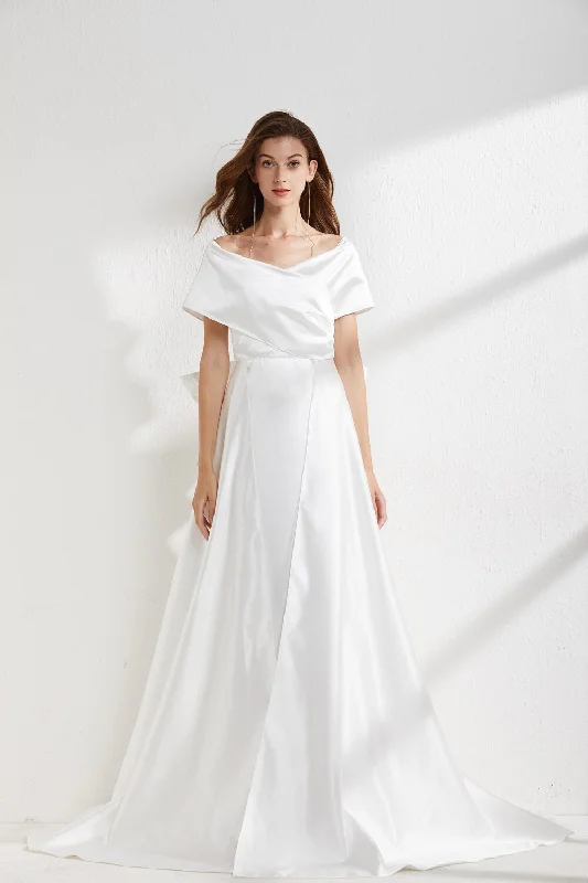 Maxi dresses with a button - down front for a classic lookFashionSierra - Back Bow Elegant Chapel Train Long Evening Prom Gown