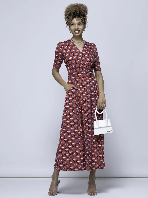 Maxi dresses with a ruched bodice for a more form - fitting and feminine shapeWrap Front Jersey Maxi Dress, Red Multi