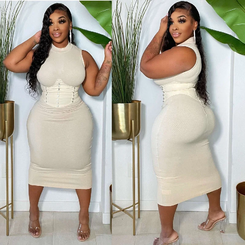 Maxi dresses with balloon sleeves for a vintage - inspired styleY1896 2023 New Sexy Pu Belt Brick Stone Sleeveless White Bodycon Maxi Dress