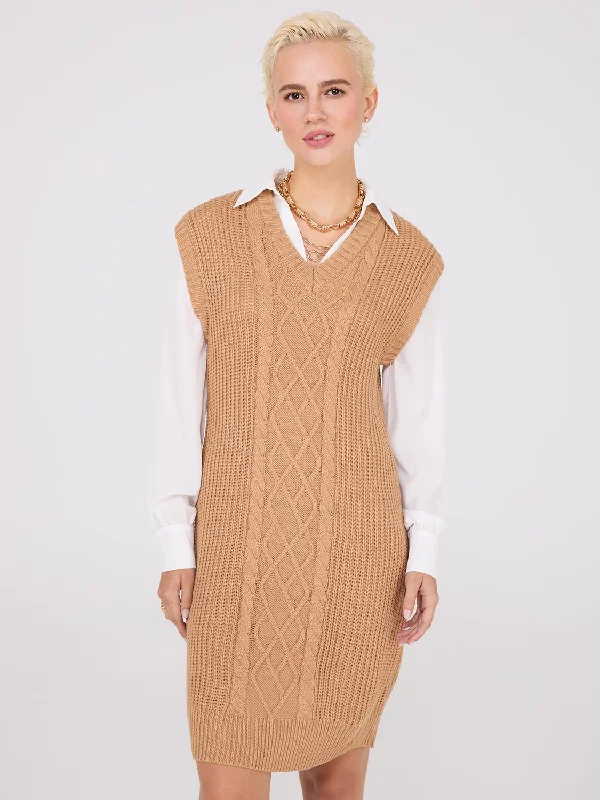 Mini dresses with empire waists for a flattering fit2-Fer Cable Knit Sweater Vest Dress Mini dresses with empire waists for a flattering fit2-Fer Cable Knit Sweater Vest Dress