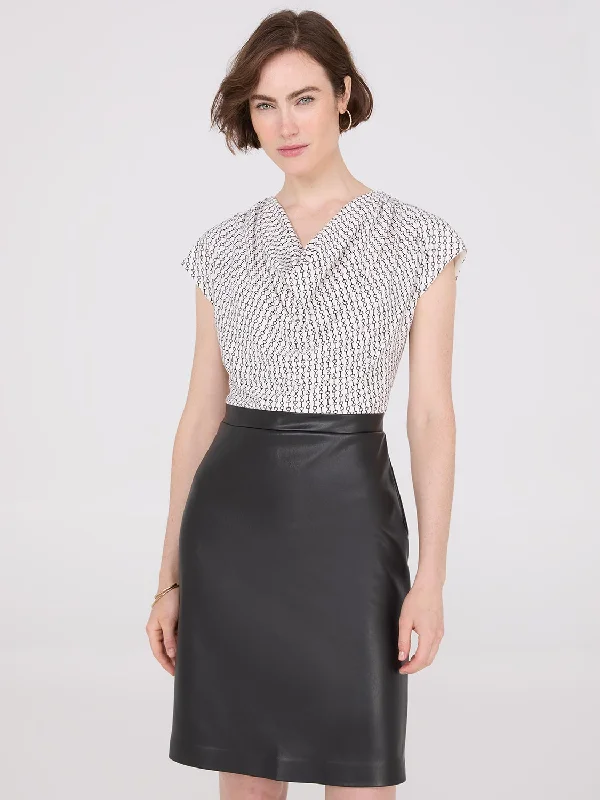 Mini dresses with bow accents for a sweet lookCowl Neck Faux Leather Skirt 2-Fer Dress Mini dresses with bow accents for a sweet lookCowl Neck Faux Leather Skirt 2-Fer Dress
