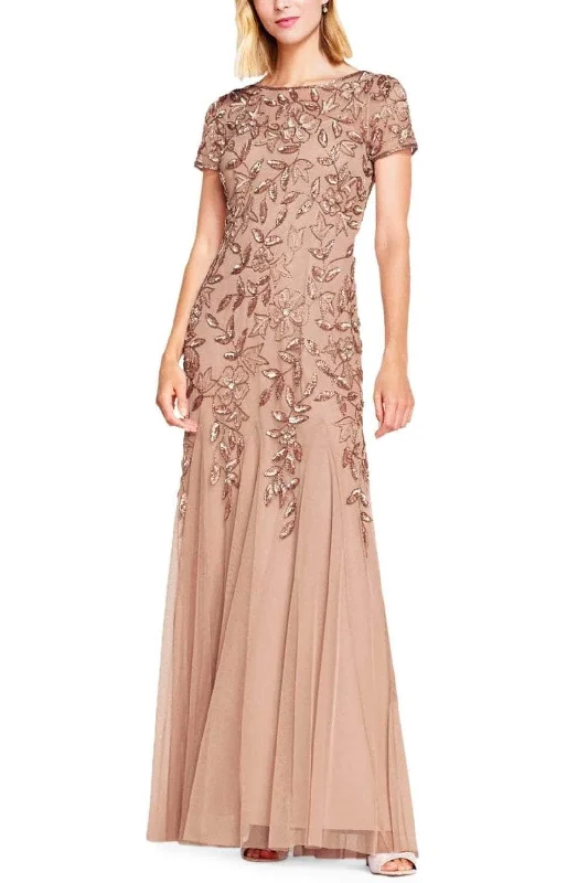 Bow - backed wedding guest dresses in silk for a luxurious feelAdrianna Papell AP1E208349 - Keyhole Back Floral Beaded Formal Dress