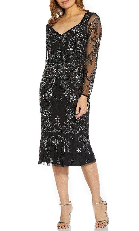 Wedding guest dresses with tassel - adorned belts and A - line skirtsAdrianna Papell AP1E209159 - Long Sleeve Sweetheart Knee Length Dress