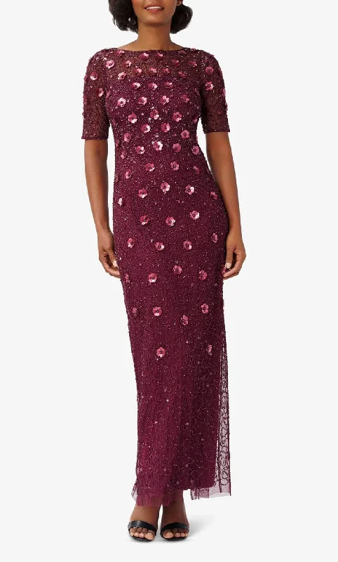 Wedding guest dresses with cold - shoulder ruffled sleeves and knee - length hemsAdrianna Papell AP1E209314 - Short Sleeve 3D Floral Embellished Evening Dress