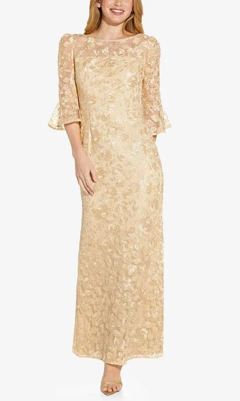 Sleeveless wedding guest dresses with pleated bodicesAdrianna Papell AP1E209481 - Bell Sleeve Lace Evening Gown