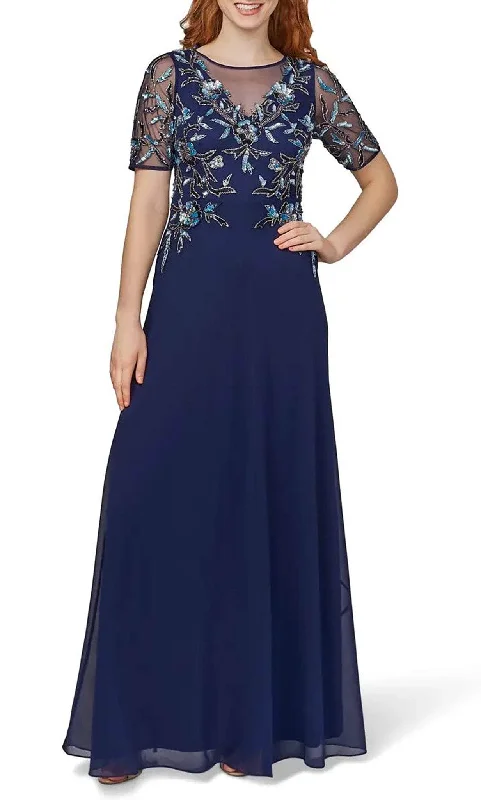 Ruffled - sleeve wedding guest dresses in light blue for a spring weddingAdrianna Papell AP1E209510 - Hot Stone-Embellished A-line Dress