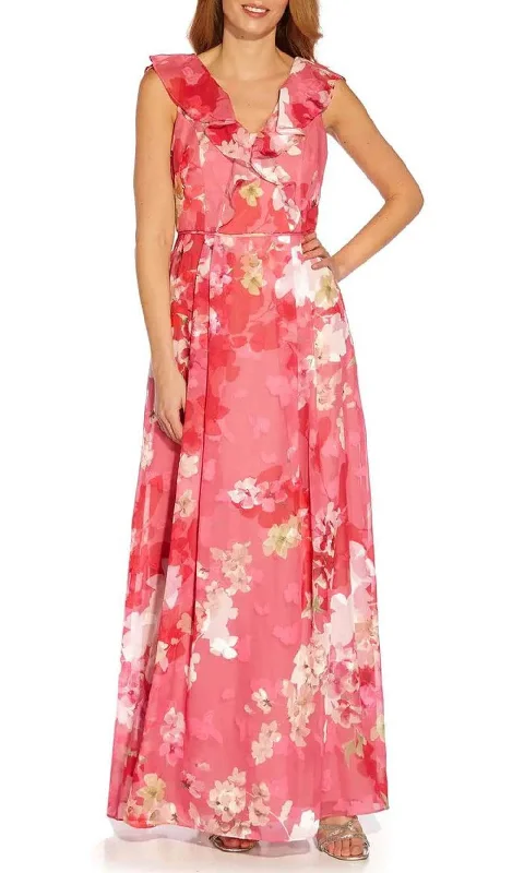 Ribbed - texture wedding guest dresses in neutral colorsAdrianna Papell AP1E209744 - Ruffle Trimmed Floral Dress