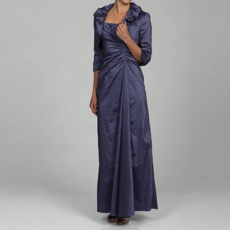 Wedding guest dresses with puff sleeves and knee - length hemsAdrianna Papell - Long Satin Dress with Ruffle Neck Bolero 81848880 Wedding guest dresses with puff sleeves and knee - length hemsAdrianna Papell - Long Satin Dress with Ruffle Neck Bolero 81848880