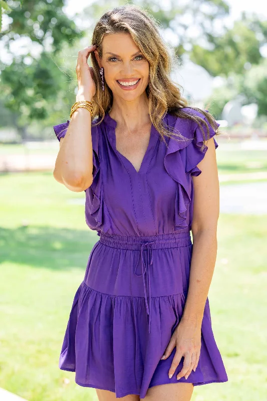 Mini dresses with polka dot patternsAgnes Dress- Purple
