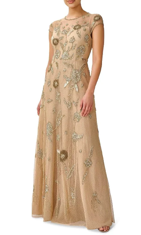 Wedding guest dresses with mesh panels and empire waistsAidan Mattox MD1E207924 - Floral Beaded Evening Dress