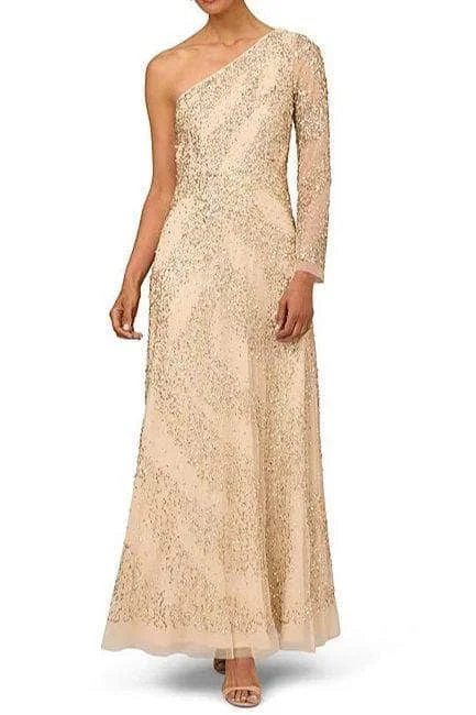 Tea - length wedding guest dresses with polka dot patternsAidan Mattox MD1E208423 - Long Sleeve Beaded Evening Dress