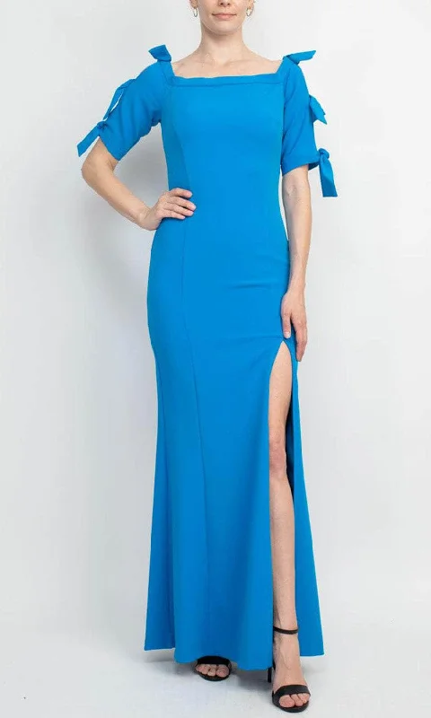 Wedding guest dresses with tiered skirts for a feminine lookAlberto Makali 185656 - Bow Detailed Short Sleeve Long Dress