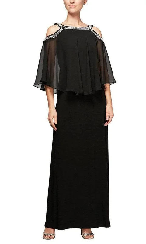 Wedding guest dresses with button - down fronts and A - line silhouettesAlex Evenings 1351319 - Cold Shoulder Jersey Formal Dress