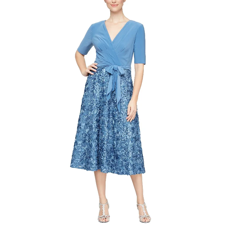 Wedding guest dresses with cold - shoulder ruffled sleeves and knee - length hemsAlex Evenings AE1121465 3/4 Sleeve Short Dress Dress