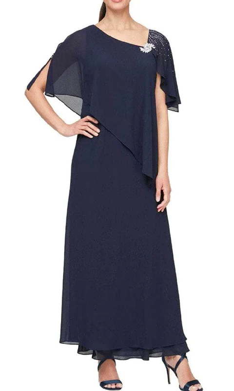 Wedding guest dresses with cut - out details and midi lengthsAlex Evenings - 8192003 Chiffon Cape Dress