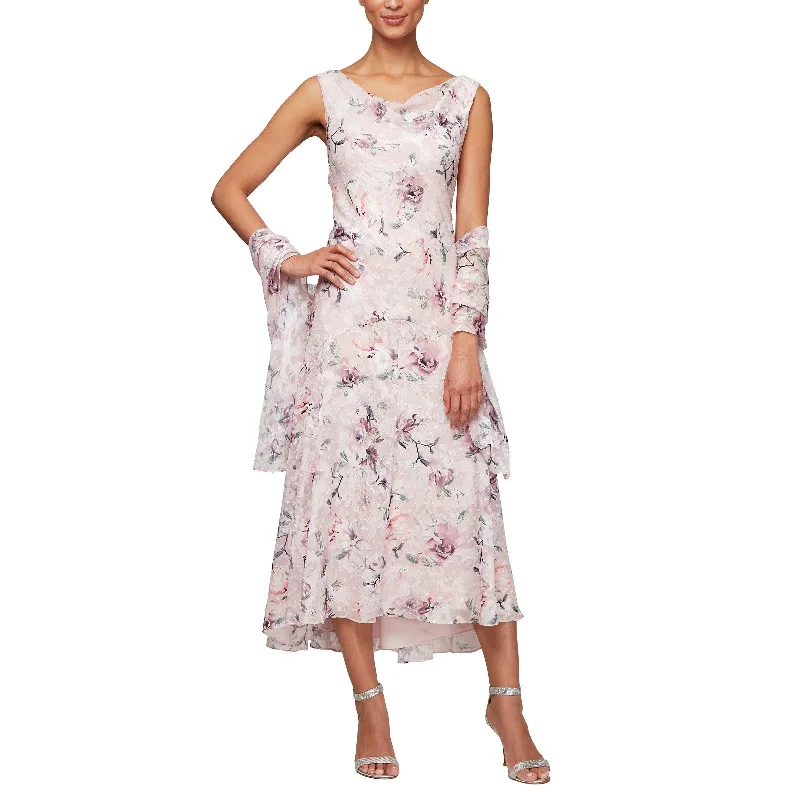 Wrap - style wedding guest dresses with bow accentsAlex Evenings AE8175719 High Low Floral Chiffon Dress Wrap - style wedding guest dresses with bow accentsAlex Evenings AE8175719 High Low Floral Chiffon Dress