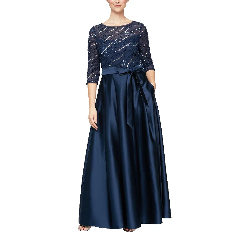 Sleeveless wedding guest dresses with pleated bodicesAlex Evenings AE8196794 Long Formal 3/4 Sleeve Dress