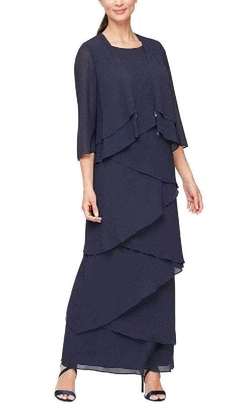 Off - the - shoulder wedding guest dresses in chiffonAlex Evenings - Scoop Neck Tiered Formal Dress 8192001