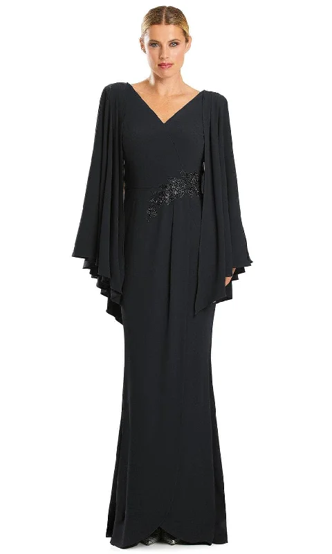 Wedding guest dresses with cold - shoulder ruffled sleeves and knee - length hemsAlexander by Daymor 1854F23 - V-Neck Long Pleated Sleeve Evening Dress Wedding guest dresses with cold - shoulder ruffled sleeves and knee - length hemsAlexander by Daymor 1854F23 - V-Neck Long Pleated Sleeve Evening Dress