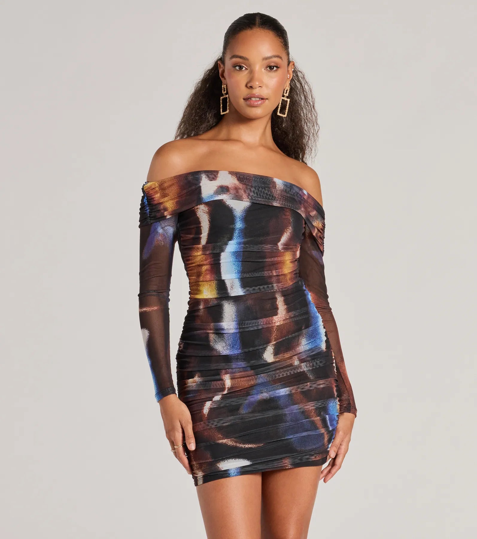 Mini dresses with belted waists for a defined silhouetteAlways On Trend Off-The-Shoulder Abstract Mini Dress