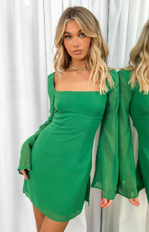 Ruffled mini dresses for a romantic touchAmalfi Green Long Sleeve Lace Up Mini Dress Ruffled mini dresses for a romantic touchAmalfi Green Long Sleeve Lace Up Mini Dress