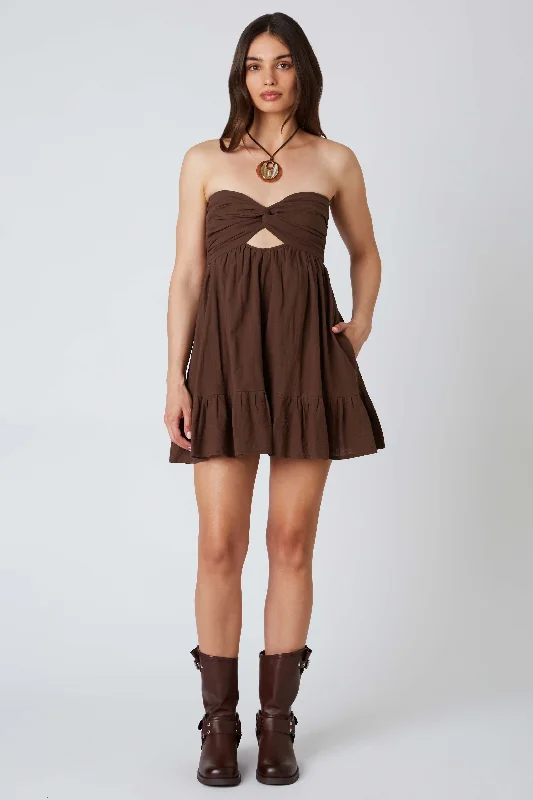 Mini dresses with fringe for a bohemian styleArgie Espresso Strapless Romper