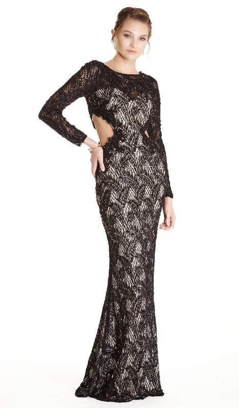 Sheer wedding guest dresses with lace inserts and long sleevesAspeed Design - Bedazzled Long Sleeve Evening Dress