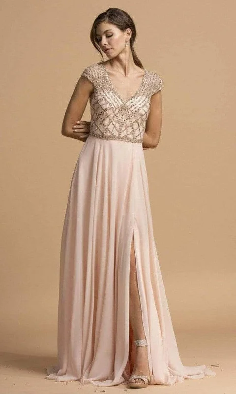 Strapless wedding guest dresses with rhinestone - studded bodicesAspeed Design - L2236 V-Neck A-Line Evening Dress
