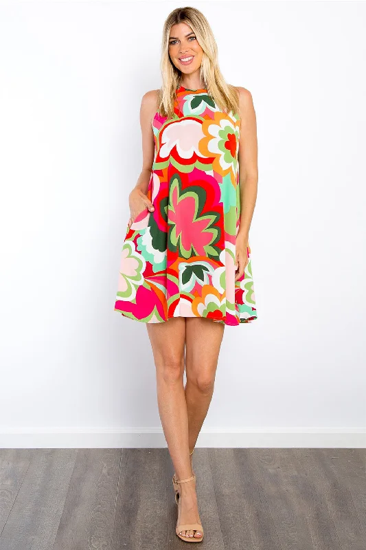 Sequined mini dresses for New Year's EveFloral Sleeveless Mini Dress with Pockets