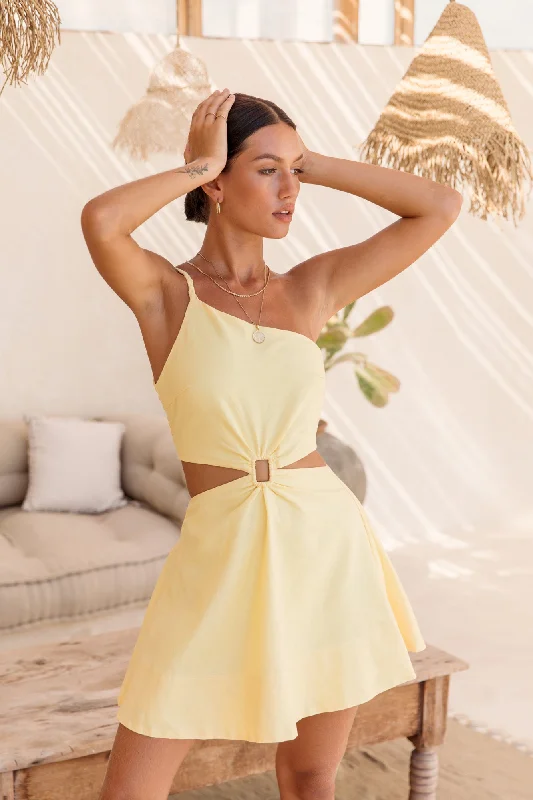 Mini dresses with side slits for a sexy appealBeginning Of Love Dress Yellow
