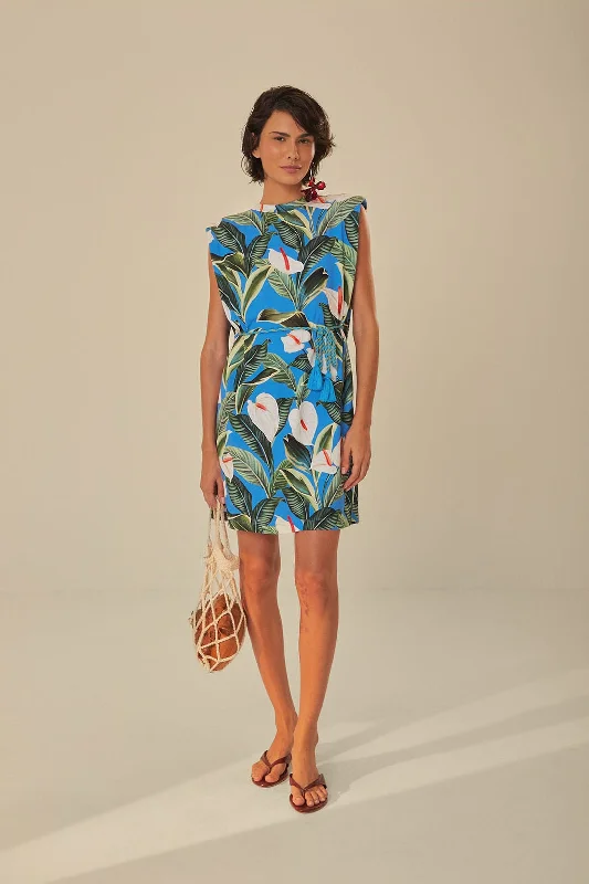 Polyester mini dresses for easy careBlue Anthurium Garden Organic Cotton Mini T-Shirt Dress