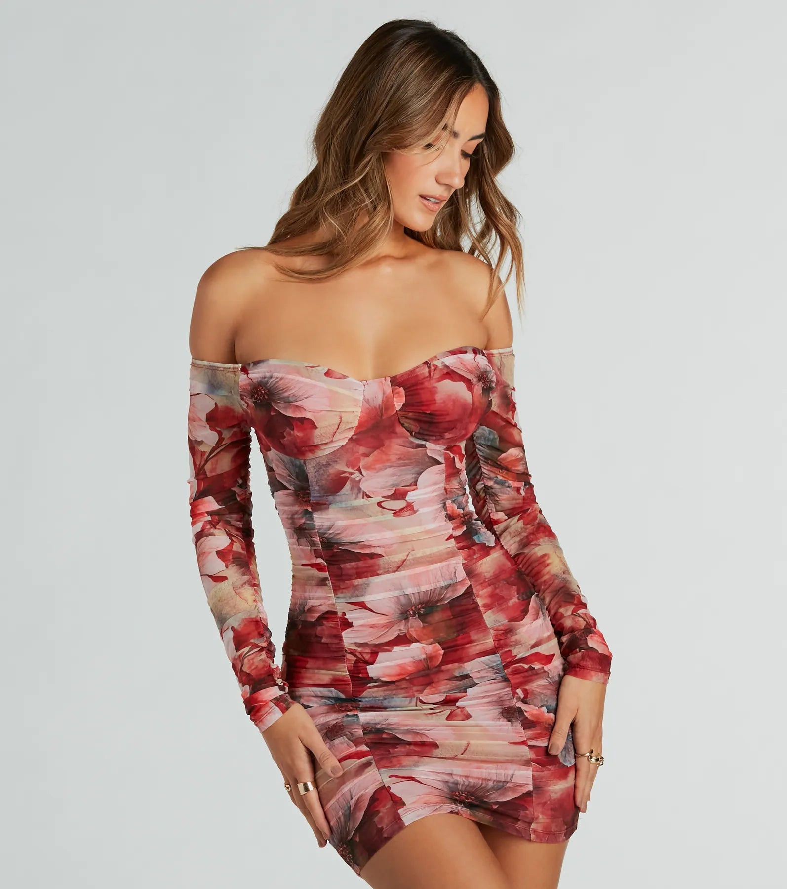 Mini dresses with high - low hems for a modern twistBold Bloom Off-The-Shoulder Floral Mesh Mini Dress Mini dresses with high - low hems for a modern twistBold Bloom Off-The-Shoulder Floral Mesh Mini Dress
