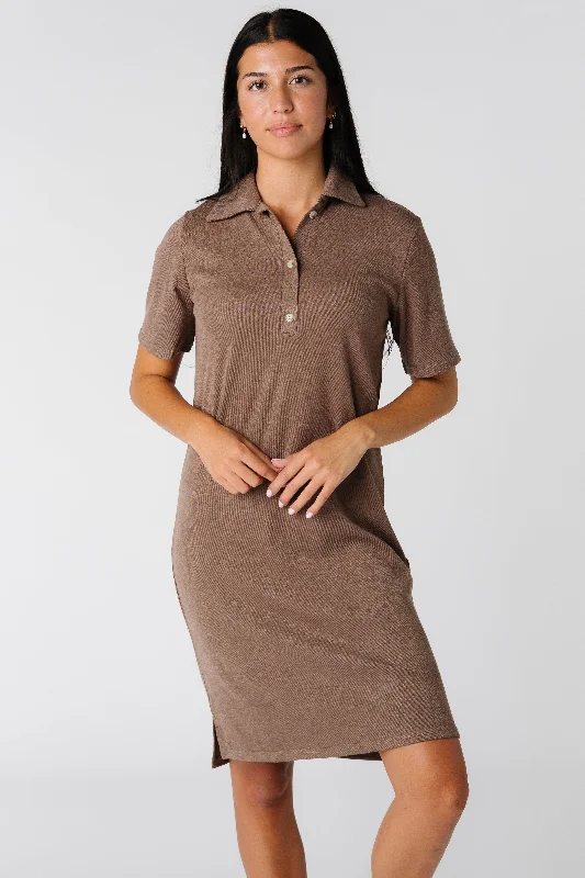 Mini dresses with high - low hems for a modern twistBrass & Roe Collared Knit Dress  - Brown