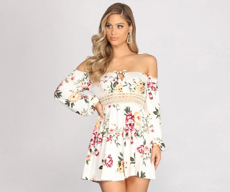 Mini dresses with V - necklines for a flattering shapeBring The Romance Off Shoulder Long Sleeve Skater Dress Mini dresses with V - necklines for a flattering shapeBring The Romance Off Shoulder Long Sleeve Skater Dress