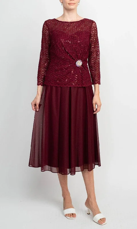 Wedding guest dresses with cold - shoulder ruffled sleeves and knee - length hemsCachet 60432 - Embroidered Bateau Neck Dress